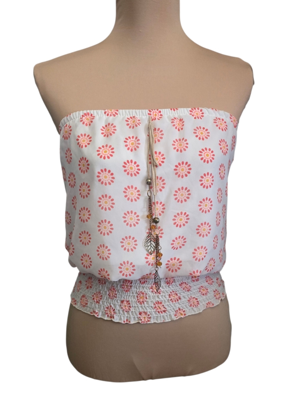 Vintage Vivace USA Boho Floral Smock Tube Top With Charm - Small